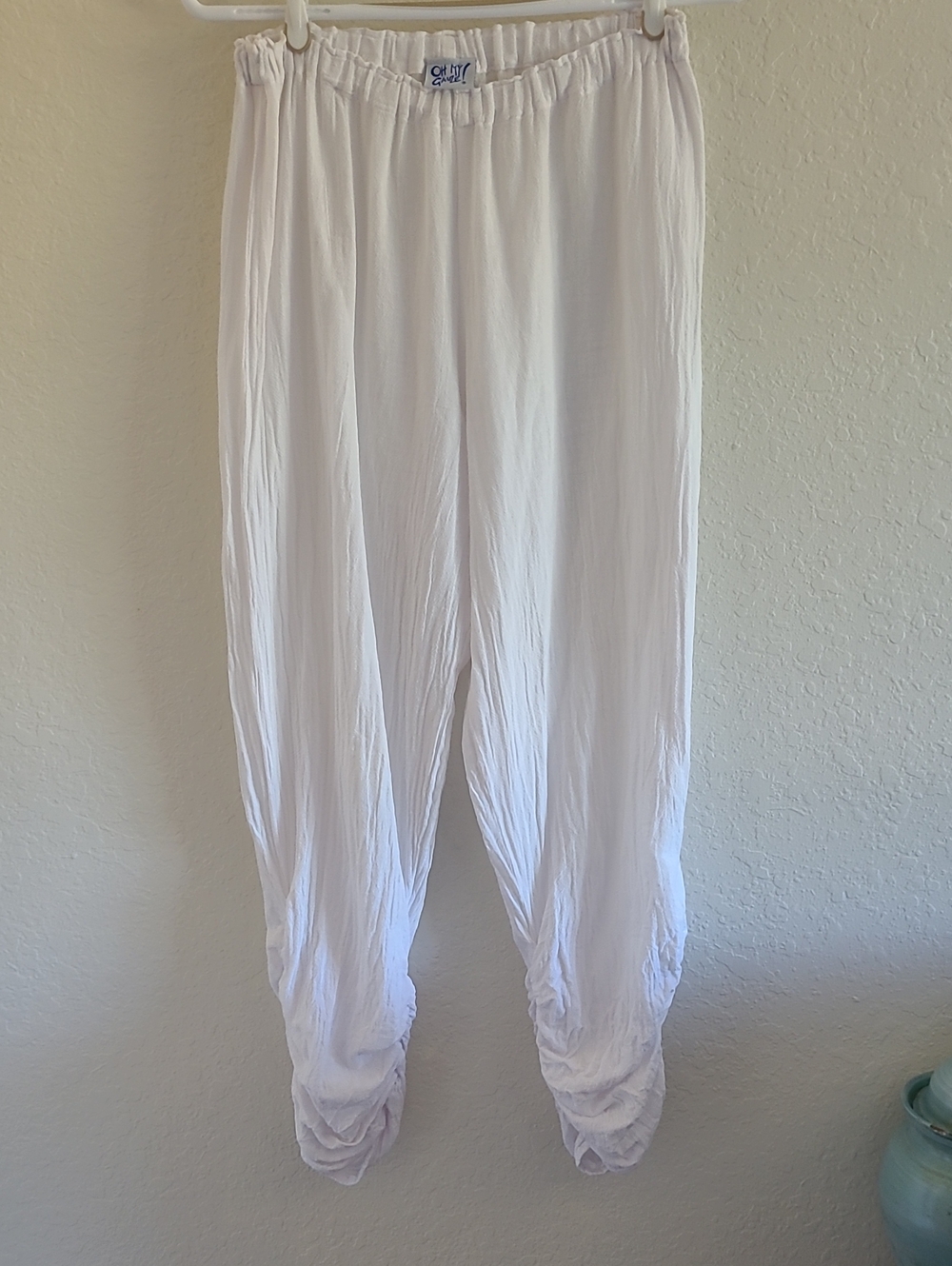 Oh My Gauze! White Crinkled Elastic-Waist Harem Pants. Small. Boho Beach Resort